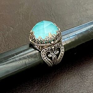 Konstantino Sterling Silver Turquoise Rock Crystal doublet ring